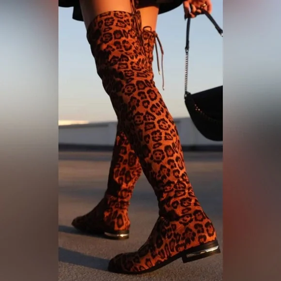 Shoe Dazzle Leopard Print Over the Knee Boots Size 9.5 M - Picture 3 of 14